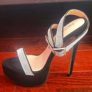New- Black Diamante Platform Sandal
